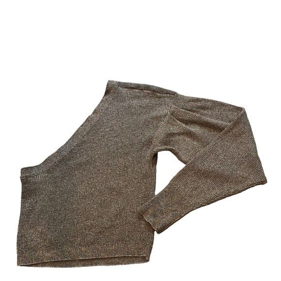 Mod On Trend Purple Shimmer Ribbed Knit Cropped One Shoulder Sweater, Sz L - Picture 8 of 14